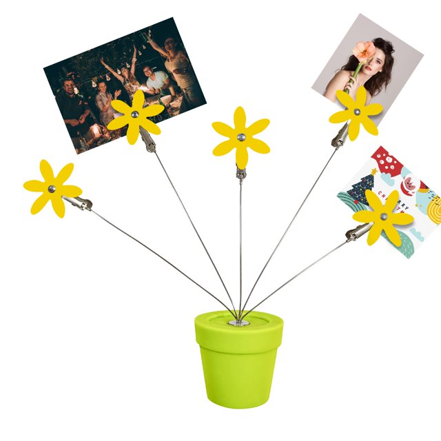 Lindo soporte para notas de tarjetas de mesa con flores, 1 soporte para clips de fotos, soporte de escritorio para notas, papel, notas, fotos, Navidad, bodas (amarillo)