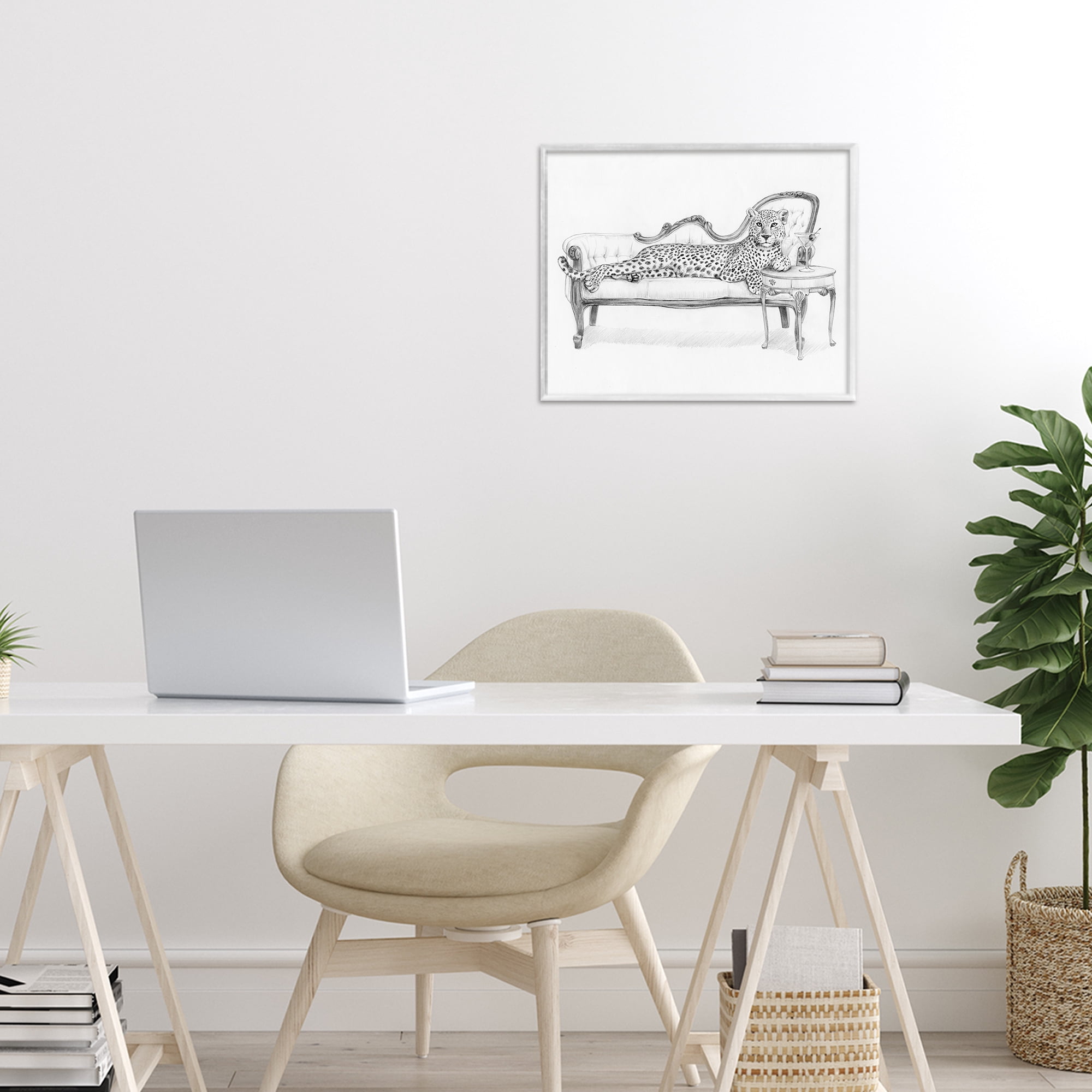 Stupell Industries Lounging Beast Cheetah White Framed Giclee Art, design by Victoria Barnes