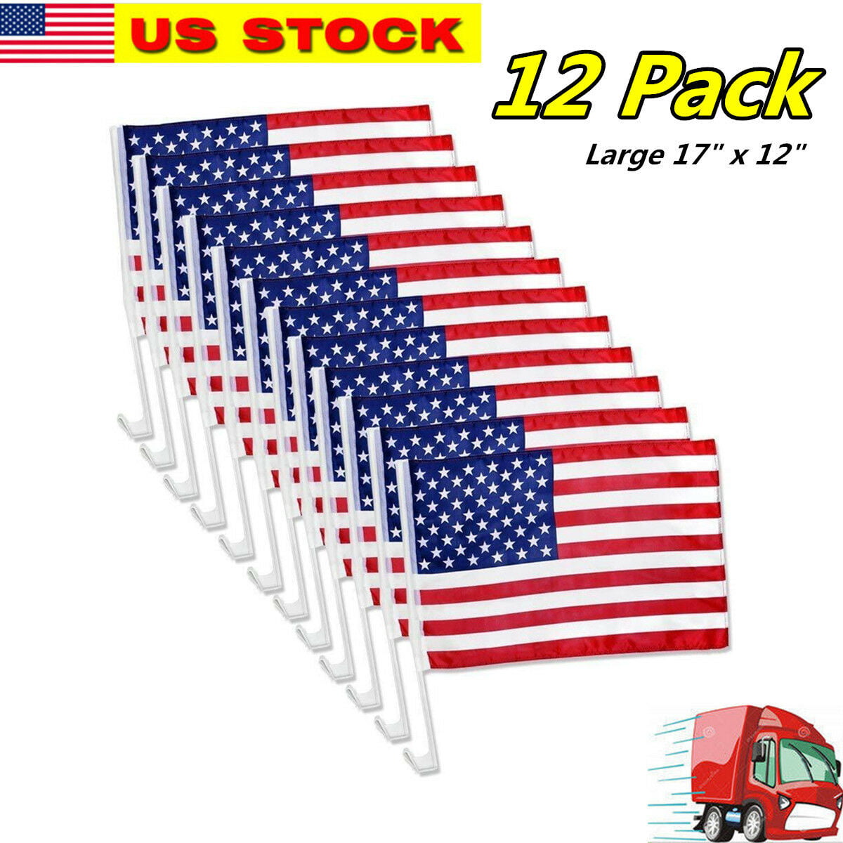 6pcs  USA AMERICAN Car Flag Patriotic Car Truck Window Clip Flag 18"x12" 