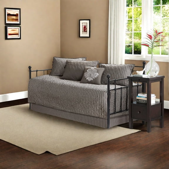 Reversible 6Piece Bedding Sets Dark Grey Cotton Cottage Style for Twin Daybed