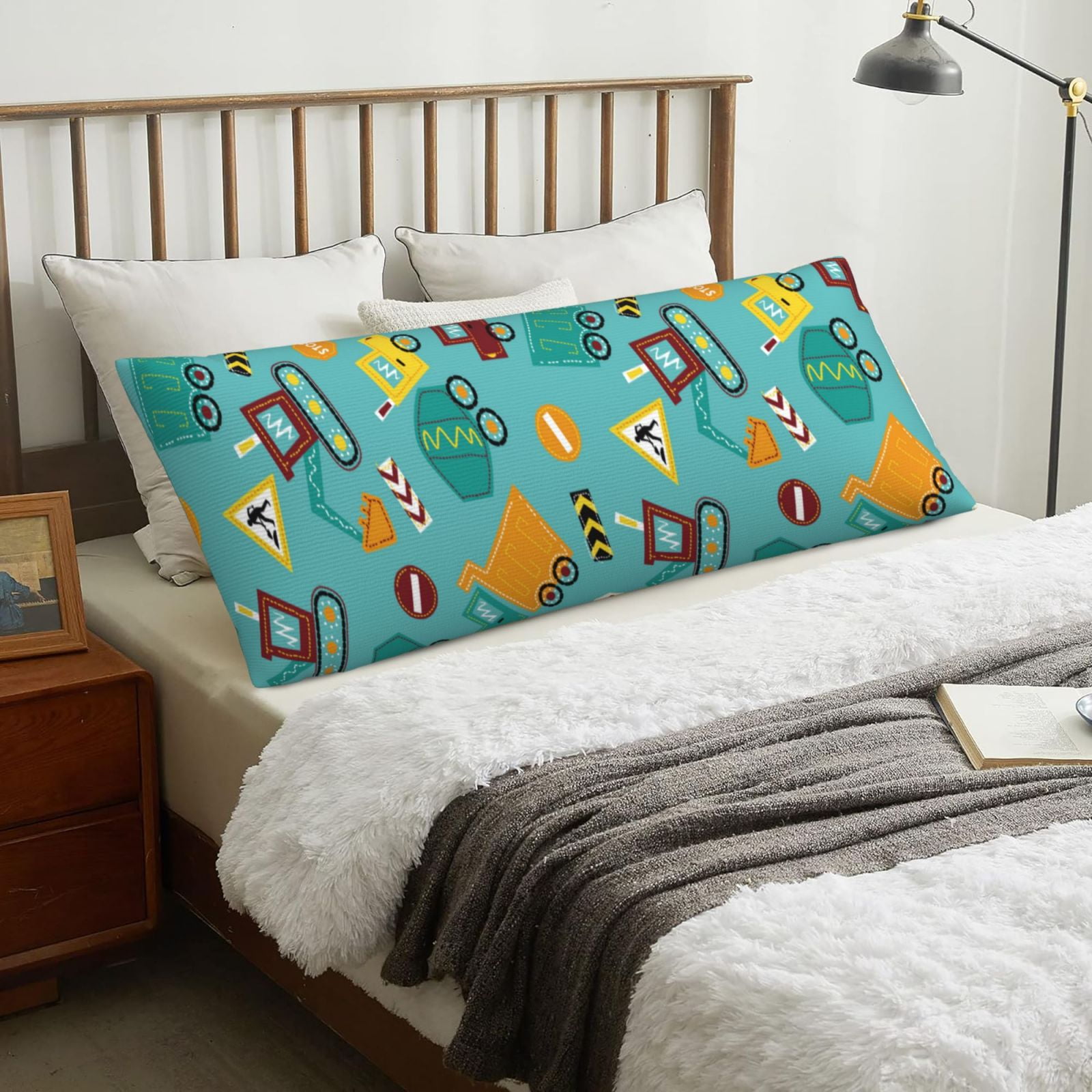 Naloa Trucks And Excavators Super Soft 20x60 Body Pillow Case,Long Side Hidden Zipper（PILLOWS ARE NOT INCLUDED）