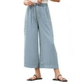 thumbnail image 2 of Blue Women's Casual Pants, Women Drawstring Striped Pants Loose Wide Leg Pants Casual Palazzo Pants Trousers With Pockets,Women's Casual Pants M, 2 of 7
