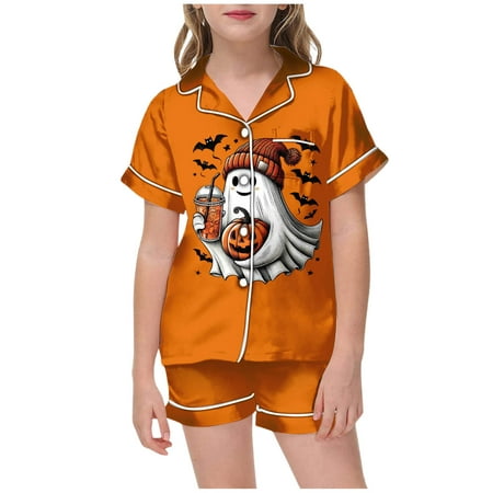 

OJinShaWanO Newborn Going Home Outfit Girl Farm Halloween Pajamas for Children Personality Printed Shirt and Pant Matching Set Sleepwear Set with Pockets 4-5 Years