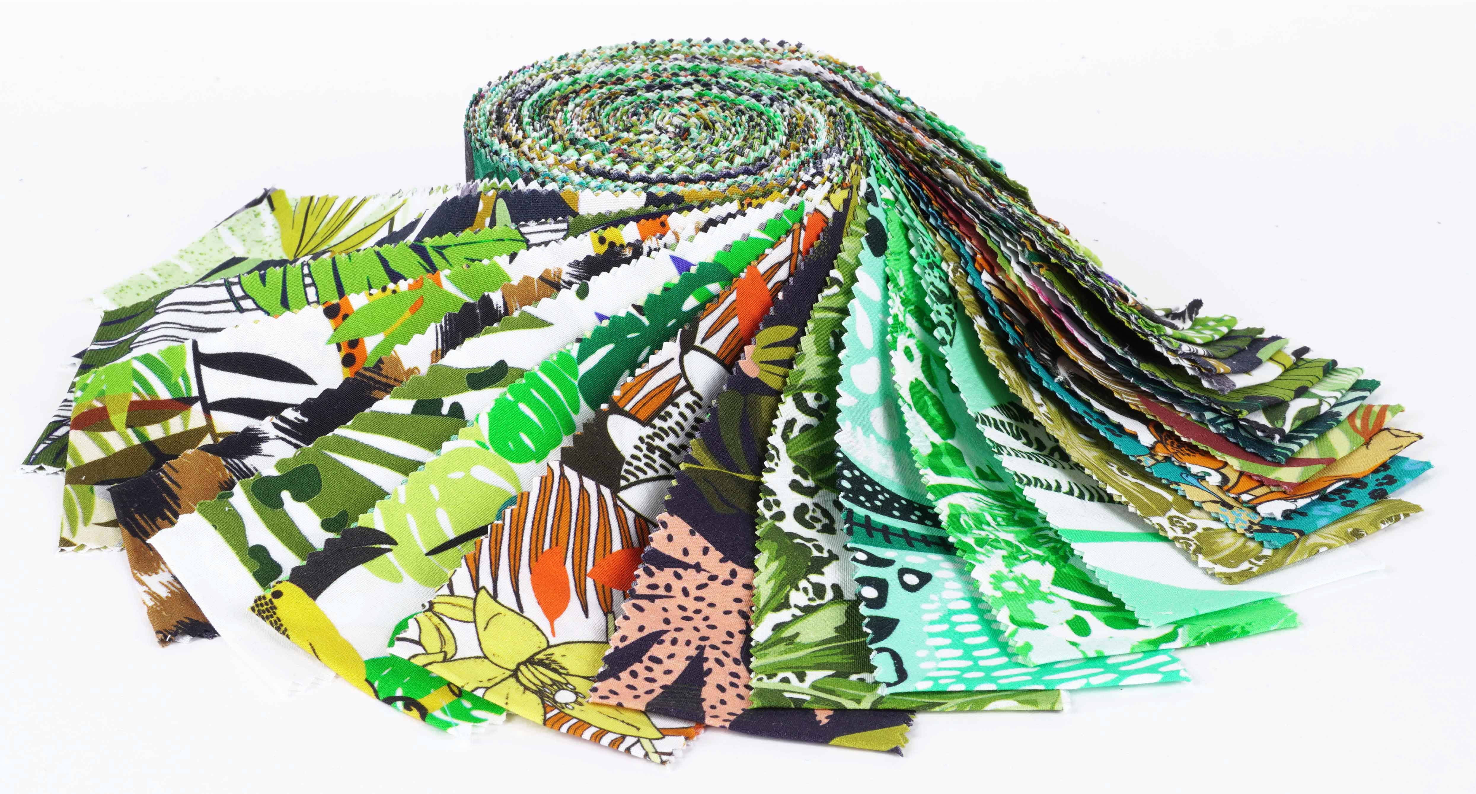 Soimoi 40Pcs Tropical Print Cotton Precut Fabrics For Quilting Craft Strips 2.5 inches Jelly Roll - Black & Green