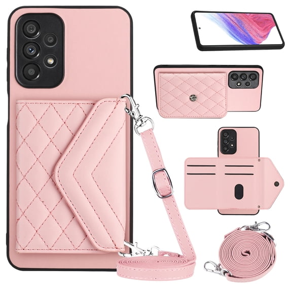 Envelope Design for Samsung A23 4G Case RFID Blocking Wallet Card Holder Leather PU Flip Cover Folio Lanyard Crossbody Strap Women Girl Magnetic Clasp Kickstand for Samsung Galaxy A23 4G, Pink