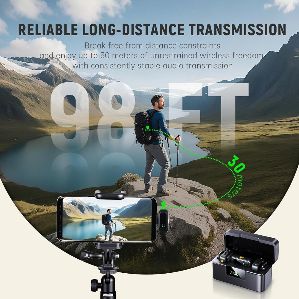 4 in 1 Mini Wireless Lavalier Microphone System Clip-On Mic for Iphone And Android, 48-Hour Battery Life with Reverb And Mute Features, Ideal for Video Recording, Vlogs