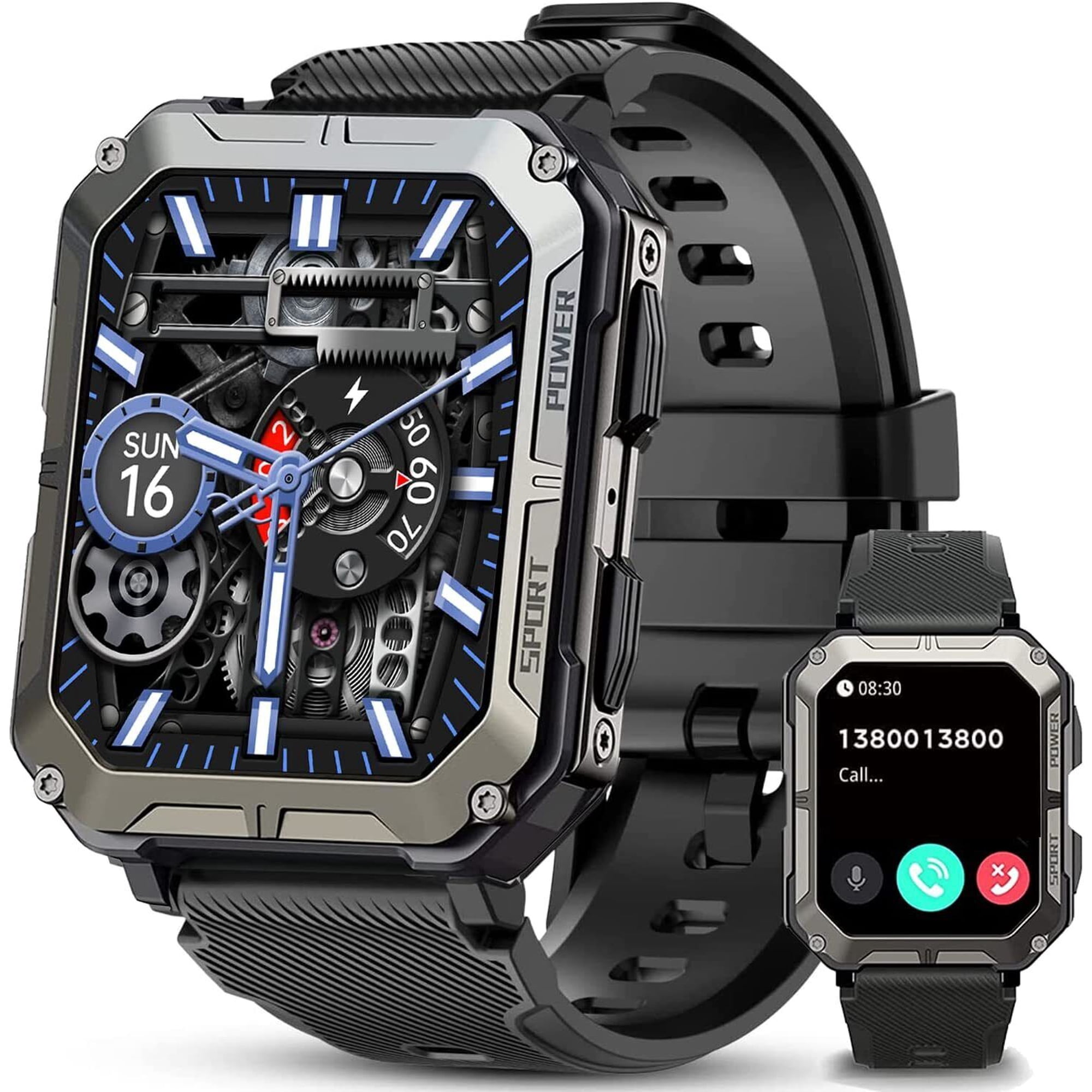 C20 PRO Military Smart Watches for Men IP68 Waterproof Rugged Bluetooth Call(Answer/Dial Calls) 1.83'' Tactical Fitness Watch Tracker for Android iOS Outdoor Sports(Black)