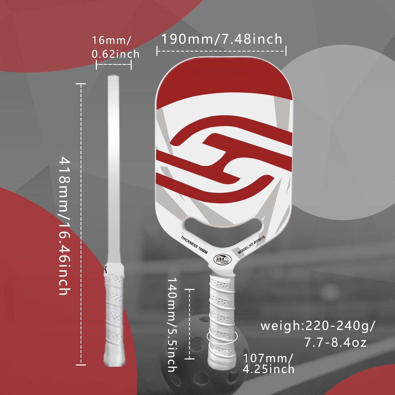 Pickleball Paddles | T700 Carbon Fiber Paddle With Aero Throat Hot-press Moulding 16mm Polymer Core Specifically Engineered For Swing Speed And Manoeuvrability