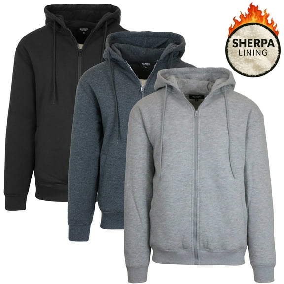 3-Pack Men's Heavyweight Sherpa Fleece-Lined Full Zip Hoodie (M-2XL)
