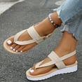 thumbnail image 6 of Women Sandals Under $15, Xunlbb Women's Summer New Big Size Casual Herringbone Wide Strap Toe Strap Pigmented Flat Sandals(Beige,Size:36), 6 of 6