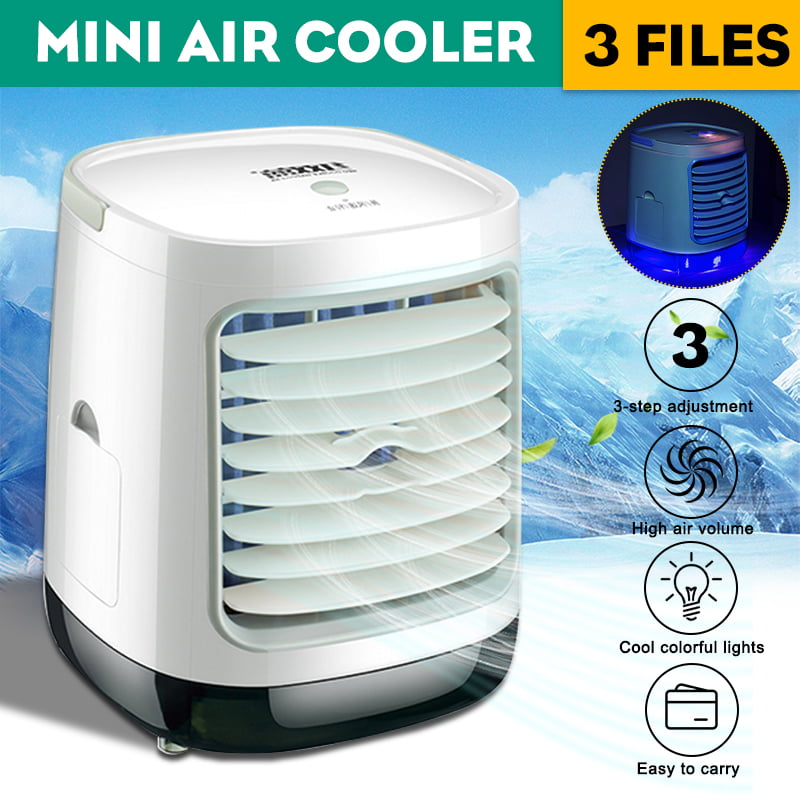 Portbale Mini Summer Air Cooler Air Conditioner, Desk Air Conditioning Fan with LED Light, 3 Speed Adjustment, for Bedroom Office Home