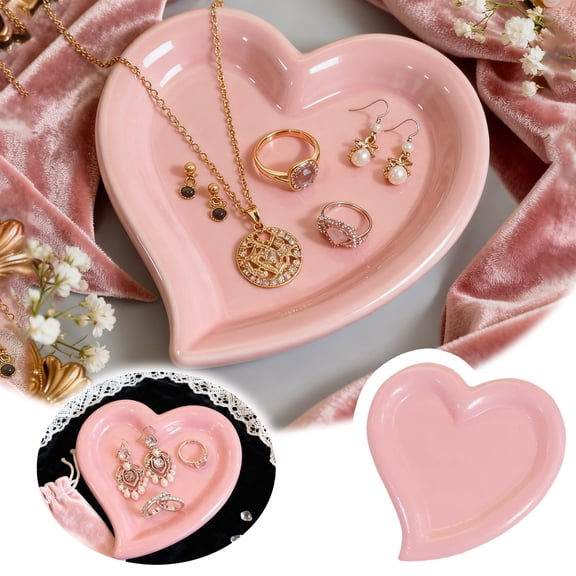 XINGXIANG Trinket Dish,Jewelry Tray,Ceramic Jewelry Ring Trinket Dish for Rings Earrings Necklace Organizer,Mother's Day Thanksgiving Christmas Birthday Bridesmaid Gifts(Pink Heart)