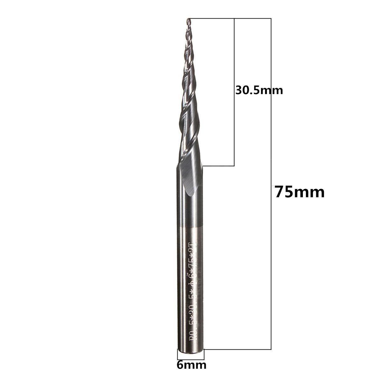 R0.5*D6*30.5*75L 2-Flute HRC55 Taper Ball Nose End Mill CNC Drill Bit Tool - image 2 of 9