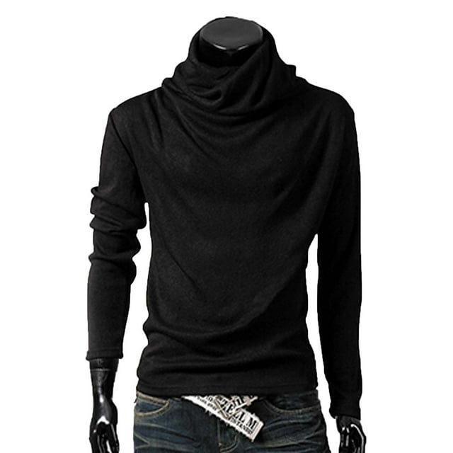 Sweaters for Men, Mens Solid Color High Neck Pullover Long Sleeved Loose Base Shirt Top Sweater Turtleneck Sweater