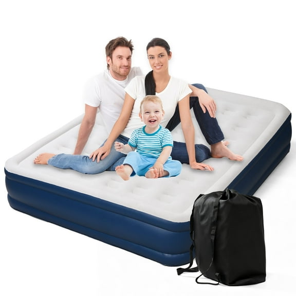 Air Mattress Queen with Built in Pump,Supports 660lb Max, Airbed Blow Up bed for Camping Home Travel,Blue