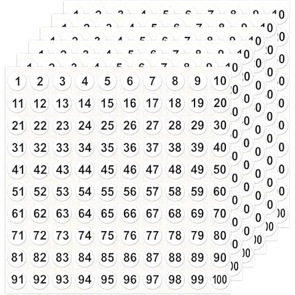 Number Stickers, 50 Sheets Number Stickers 1-100, 5000 PCS Vinyl Consecutive Number Stickers, 0.4" Self Adhesive Small Round Number Labels for Office Classroom Indoor Storage Inventory Boxes