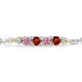 thumbnail image 3 of Gem Stone King 925 Silver and 10K Yellow Gold Pink Lab Grown Diamond and Red Garnet Bracelet for Women | 2.12 Cttw | Gemstone April Birthstone | Round 5MM | Fully Adjustable 9 inch, 3 of 5