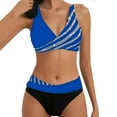 thumbnail image 2 of Sngxgn Women's V Neck Tummy Control Swimsuit Cheeky Tie Side High Cut Bathing Suit Ribbed Swimwear(Blue,XXL), 2 of 9