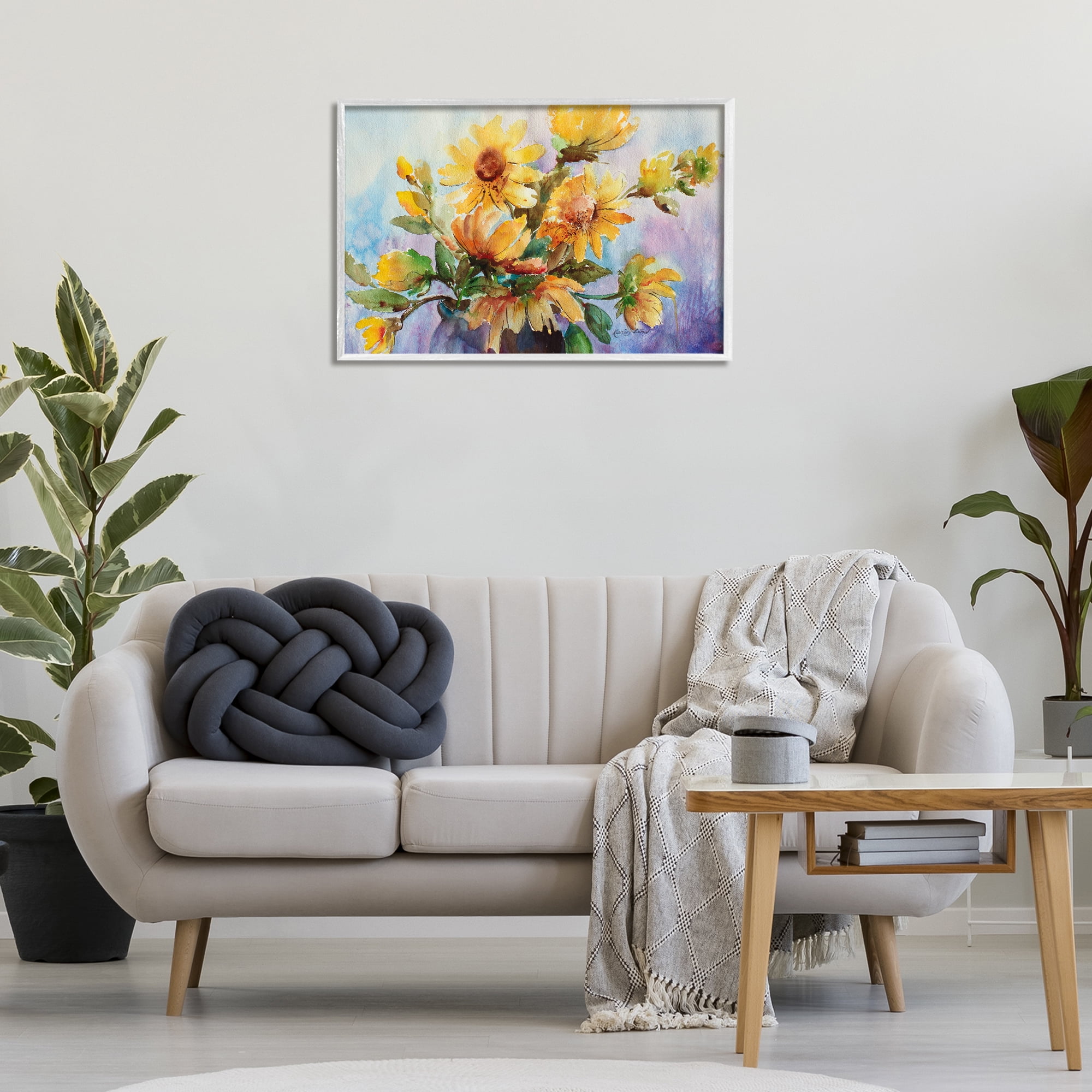 Stupell Industries Watercolor Daisies Vase Botanical & Floral Painting White Framed Art Print Wall Art, 30 x 20