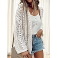 thumbnail image 4 of Womens Cardigan Sweater Stylish Hollow Out Knit Drop Shoulder Cardigan Solid Casual Casual Sweater Creamy White XL, 4 of 7