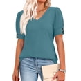 thumbnail image 5 of WIHOLL Womens Tops Vneck Puff Sleeve Buttons Summer Ladies Shirts Plus Size Blouses Dressy Casual Spring Outfits, 5 of 11