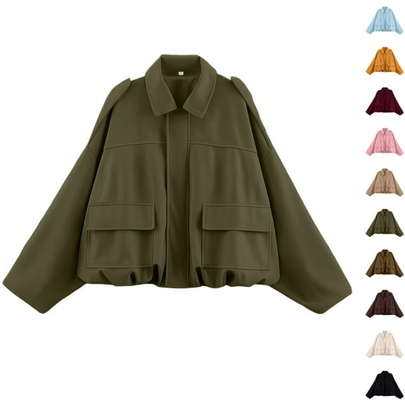 jtjvou Women's Faux Suede Jacket Spring Lapel Coat Casual Oversized Long Sleeves Trendy Streetwear Outerwear Green L