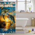 thumbnail image 3 of Manfei Farmhouse Bass Fish Shower Curtain 72Wx78L, Western Lodge Cabin Bath Curtain, Golden Blue, 3 of 5