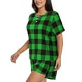thumbnail image 2 of Picia Buffalo Plaid Green Black Pajamas Sets for Women Soft Short-Sleeved Pjs with Lounge Shorts Two Piece Sleepwear-4X-Large, 2 of 9