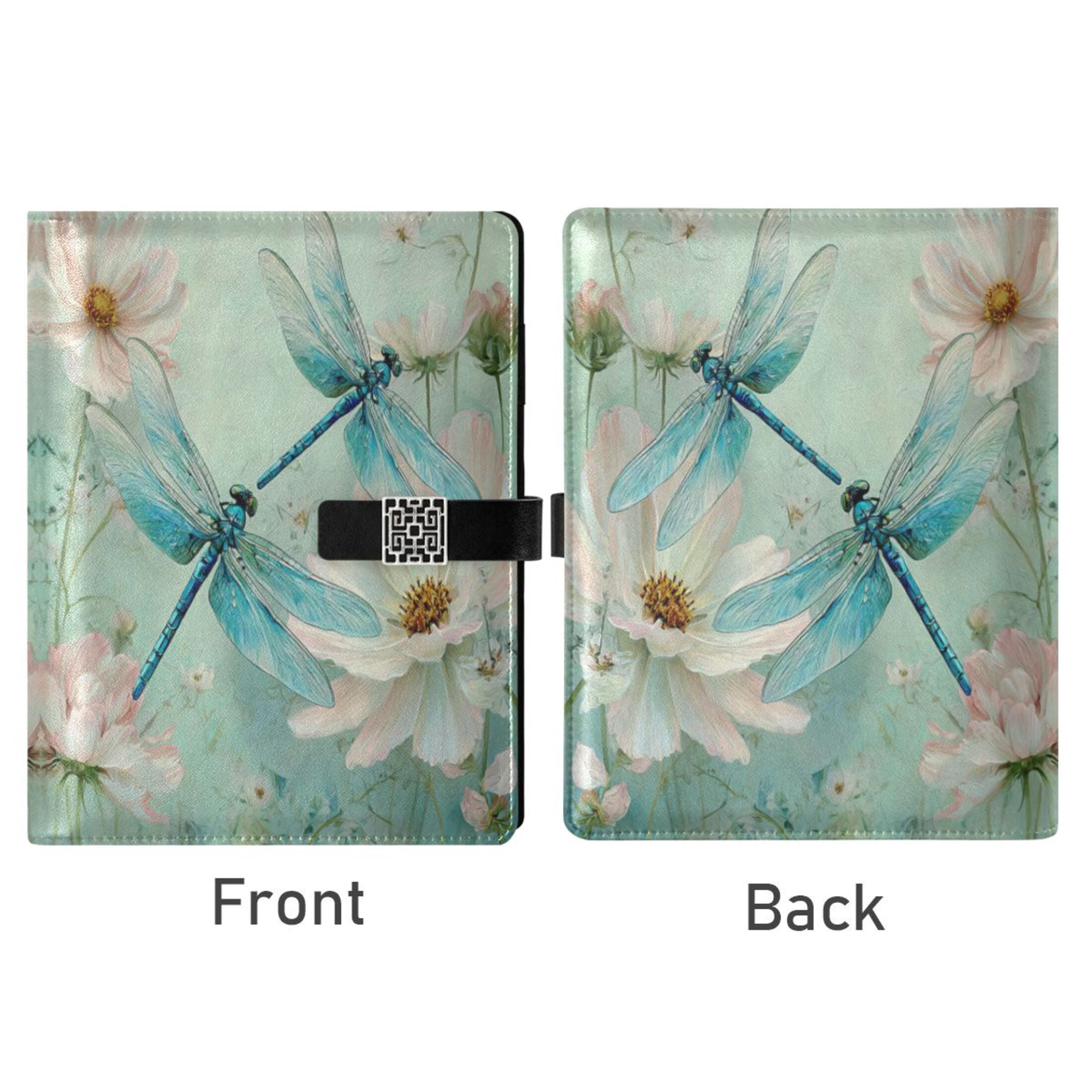 Leather Planner Leather Notebook Notebook Journal Binder Design Pen Pocket Design Convenient for Storage Dragonflies Blue Tones