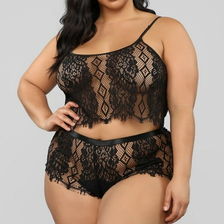 

RPVATI Women s Sexy See Through Cami Top Sleeveless Lingerie Set Lace Nightwear