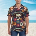 thumbnail image 4 of Balery Skulls and Flowers Print Men's Hawaiian Shirts Short Sleeve Beach Shirt Relaxed Fit Vacation Button Down Shirts-X-Large, 4 of 9