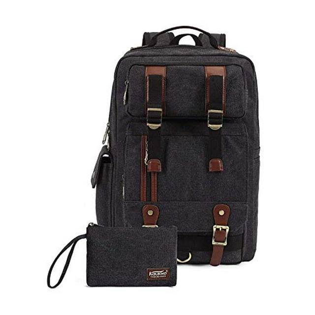 KAUKKO Sac à Dos de Voyage Extérieur pour Homme, Randonnée Camping Sac à Dos en Toile (BLACK2PC)