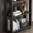 thumbnail image 6 of Mobile Bookshelf with Wheels 3 Tier, Wooden Small Bookcases for Small Spaces, Narrow Book Shelf Organizer for Bedroom, Living Room, Home Office, Black, 6 of 17