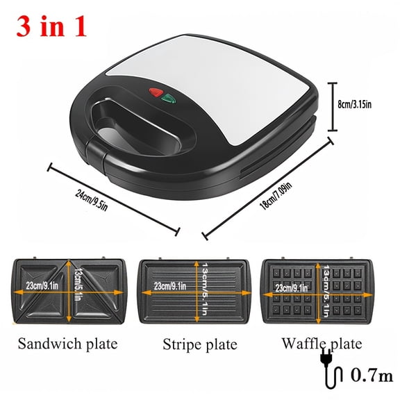 3in 1 Electric Sandwich Maker, Panini Press Grill And Waffle Iron Set with Removable Non-Stick Plates, Perfect for Cooking Grilled Cheese, Tuna Melts, Burgers, Steaks And Snacks