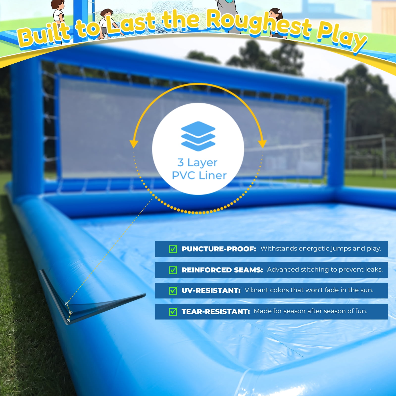 TRYSET 33x16.5x7FT Inflatable Volleyball Pool Court with 800W Air Pump, Commercial PVC Outdoor Water Game for Backyard Beach & Family Fun