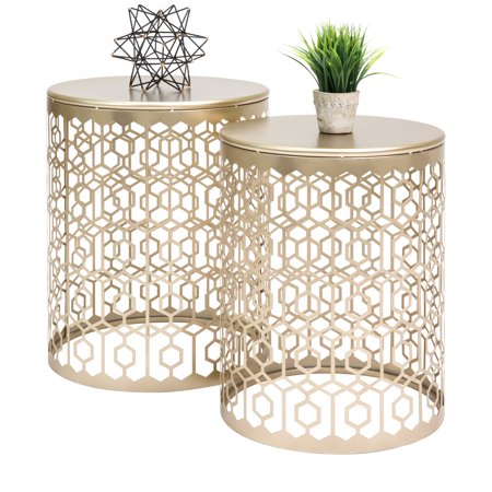 Best Choice Products Round Nesting Accent Tables, Geometric Detail Decorative Nightstands, Side, End Tables - Set of 2 - (Best High End Products)
