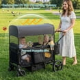 thumbnail image 4 of Folding Push Pull Wagon Stroller for 2 Kids – Adjustable Canopy UPF 50+ and Mosquito Net, 5-Point Harness, All-Terrain Wheels, Large Storage with Snack Tray, Ideal for Baby Toddler Park Beach Travel, 4 of 10