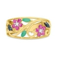 thumbnail image 2 of 9ct Multi stone Ruby,Emerald, Sapphire And simulated Diamond Band Ring, Unique Flower Design Ring, Elegant Floral Ruby Engagement Ring, 2 of 4
