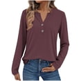 thumbnail image 3 of Josdec Solid Color Henley Blouses for Women Long Sleeve Shirts Fall Fashion Dressy Casual Tunic Tops Cute Work Outfits Clothes S-3XL, 3 of 5