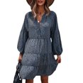 thumbnail image 2 of Long Sleeve Dress For Women Women Casual Loose Buttons Leopard Print Lantern Sleeve Printing Long Sleeve V-Neck Dress falda hawaiana mujer, 2 of 8