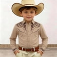 thumbnail image 2 of CONZONE Kids Boys Tops Long Sleeved Lapel Button Down Graphic Print Fashionable Tee Khaki Size 8-9 Years, 2 of 4
