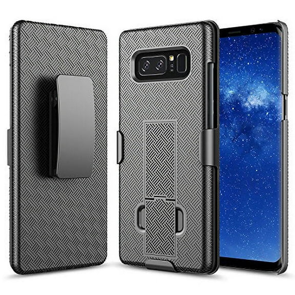 Nagebee Case for Samsung Galaxy Note 8, Armor Defender [Swivel Belt Clip Holster] with [Built-In Kickstand] Shockproof Heavy Duty Rugged Phone Cover (Shell Black)