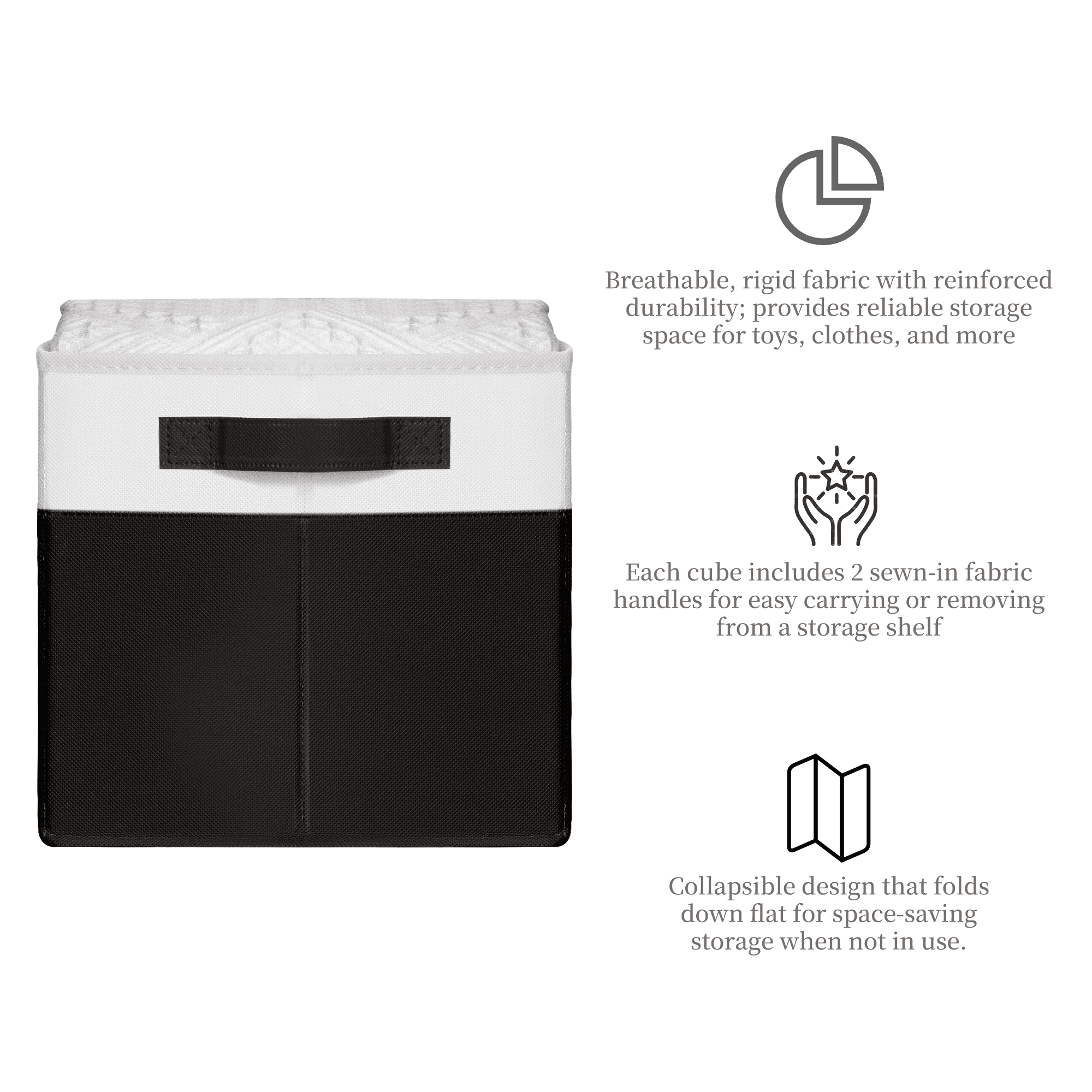 Criusia 6 Pack Large Cube Storage Bins for Shelves, Foldable Fabric Storage Cubes with Handles, Closet Organizers and Storage Bins for Clothes, Toys, Towels & Linen, Black