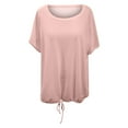 thumbnail image 3 of Women's Casual Round Neck Pull On T-Shirt Loose Fit Summer Basic Tee with Drawstring Hem Stylish Comfortable Top, 3 of 3