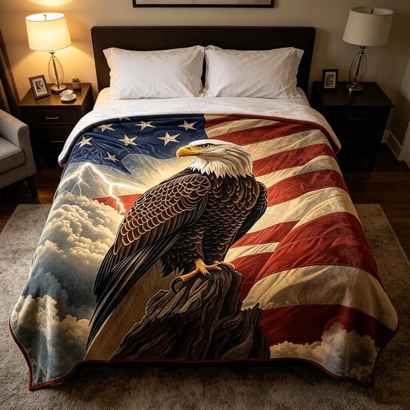 Patriotic Bald Eagle Flannel Throw Blanket,4th of July American Flag Cozy Plush Blanket for Sofa,Bed,Living Room,Bedroom,Office,Independence Day,Holiday Party Decor
