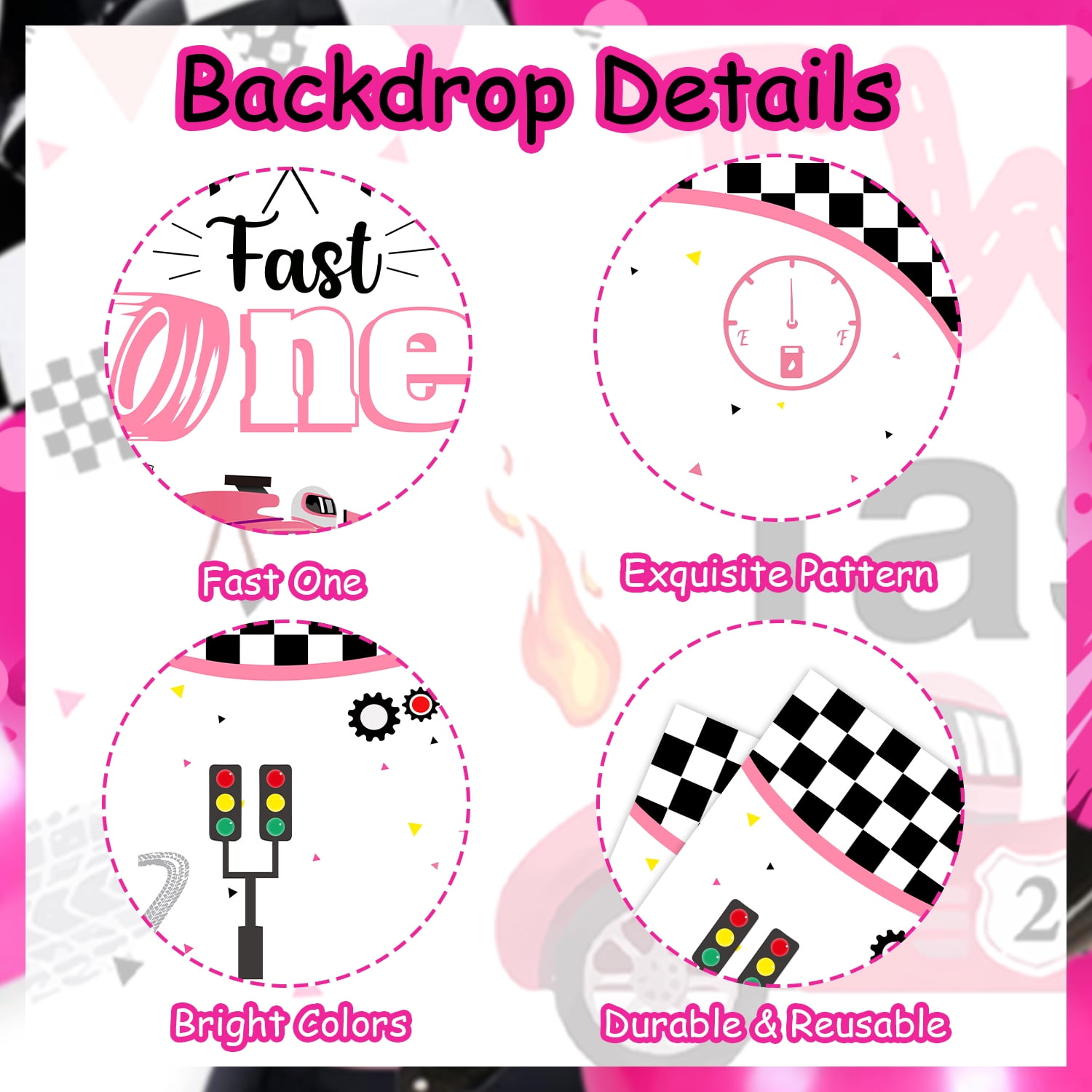 Race Car Theme 1st Birthday Party Decorations for Girls, Fast One Birthday Party Supplies, Pink Lattice Balloon Garland Arch Kit and Fast One Backdrop for Racing Car First Birthday Party