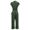thumbnail image 5 of UJNDER Women's Fashion Trousers Suit Casual Short Sleeve Long Pants Set Perfect for Daily Outfits Pant Suits for Women Dark Green L, 5 of 5