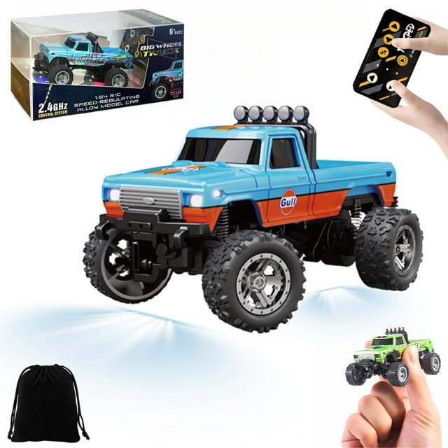 HAOAN Mini Rc Monster Truck 1/64 Scale Monster Truck Remote Control Car with Lights 2.4Ghz Remote Control Rechargeable Mini Monster Truck Rc Alloy Rc Semi Truck Speed Adjustable