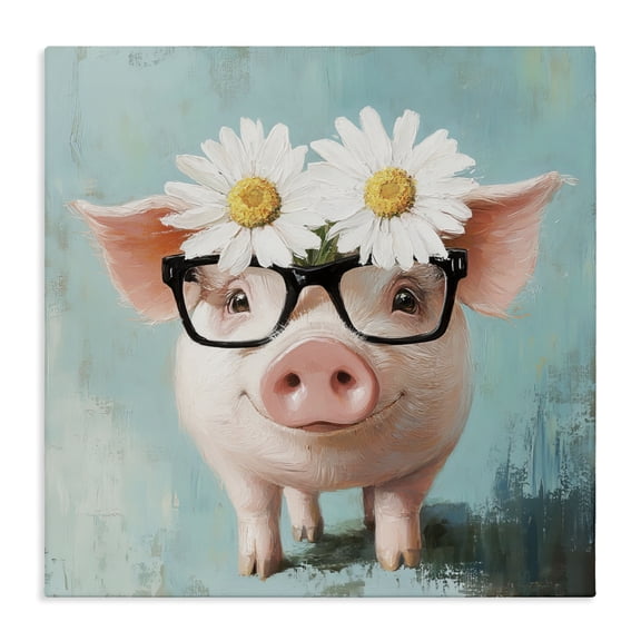 Stupell Industries Rustic Lodge Nerdy Natalie Piglet Canvas Art, 17 x 17, by Tina LeCour