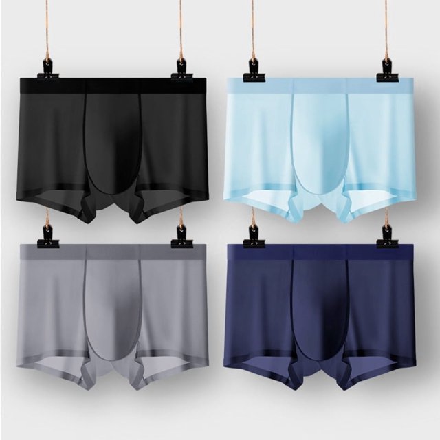 4 calzoncillos bóxer de seda helada para hombre, sexys y transparentes, sin marcas.